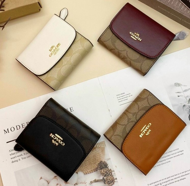 Ví Coach mini nữ da thật cao cấp | Coach Small Wallet in signature