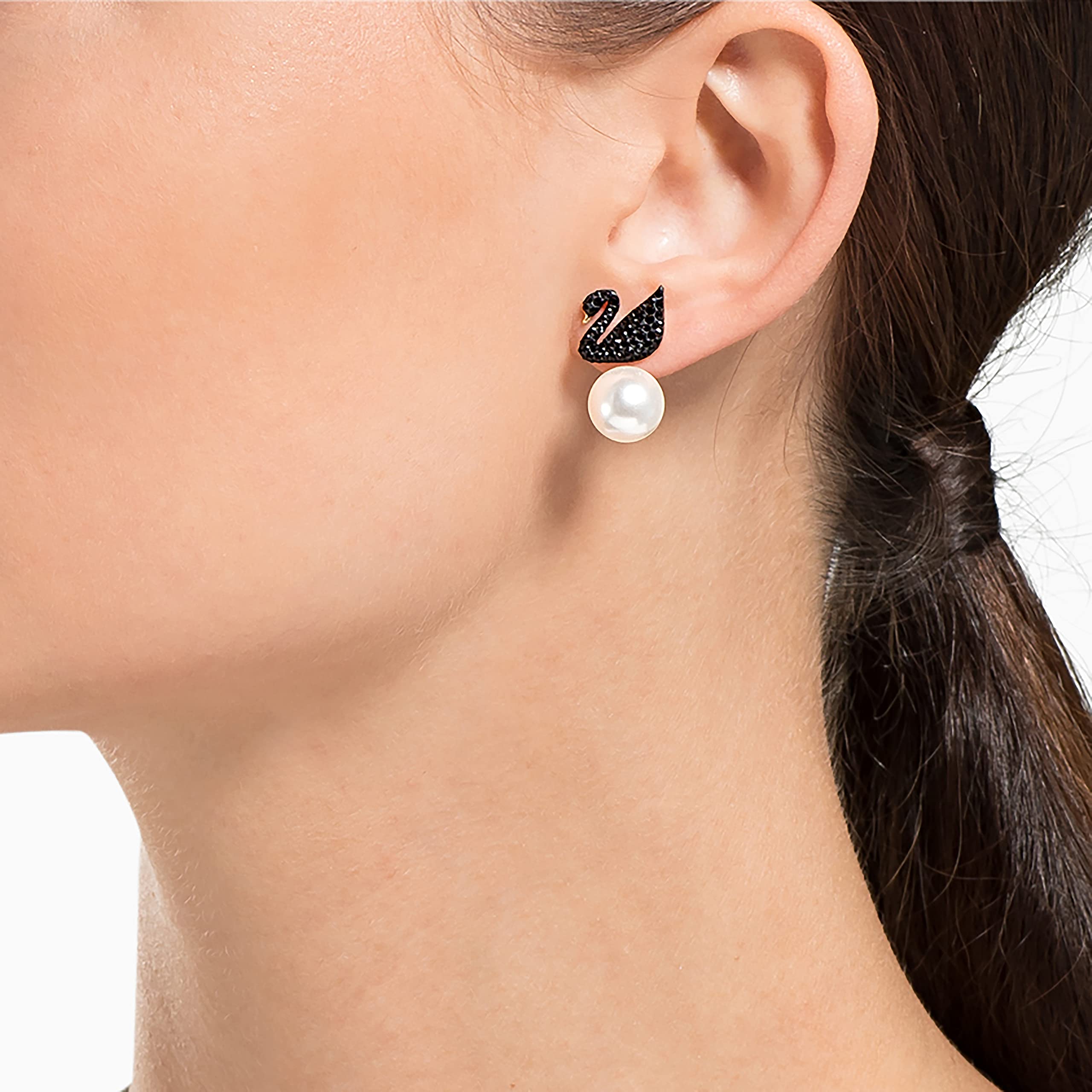 Khuyên Tai Swarovski thiên nga đen Iconic Swan Earrings Black Rose Gold-tone Plated 5193949 1