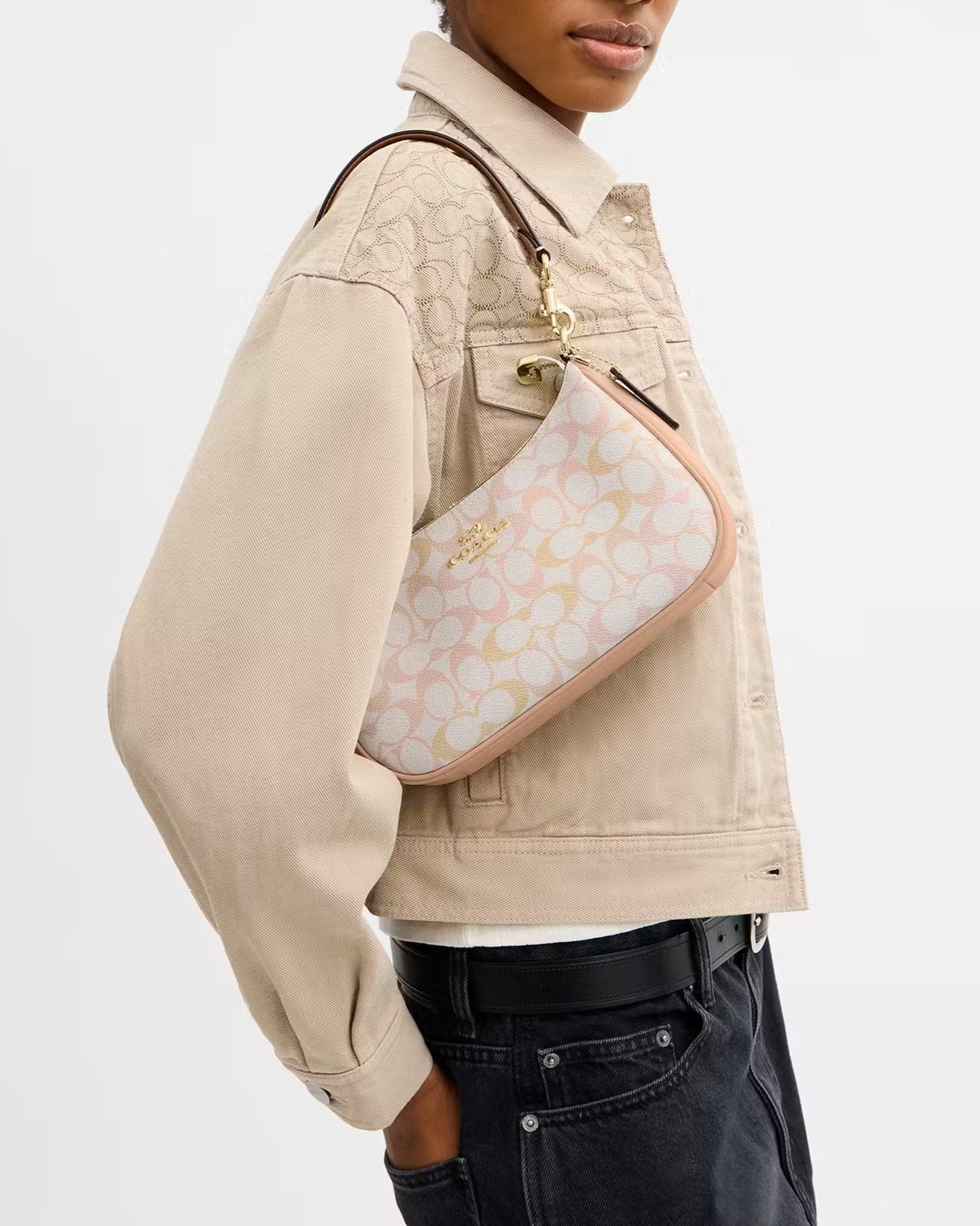 Túi đeo chéo Coach Teri Shoulder Bag In Pretty Signature Canvas Chalk Pink CDZ05 10