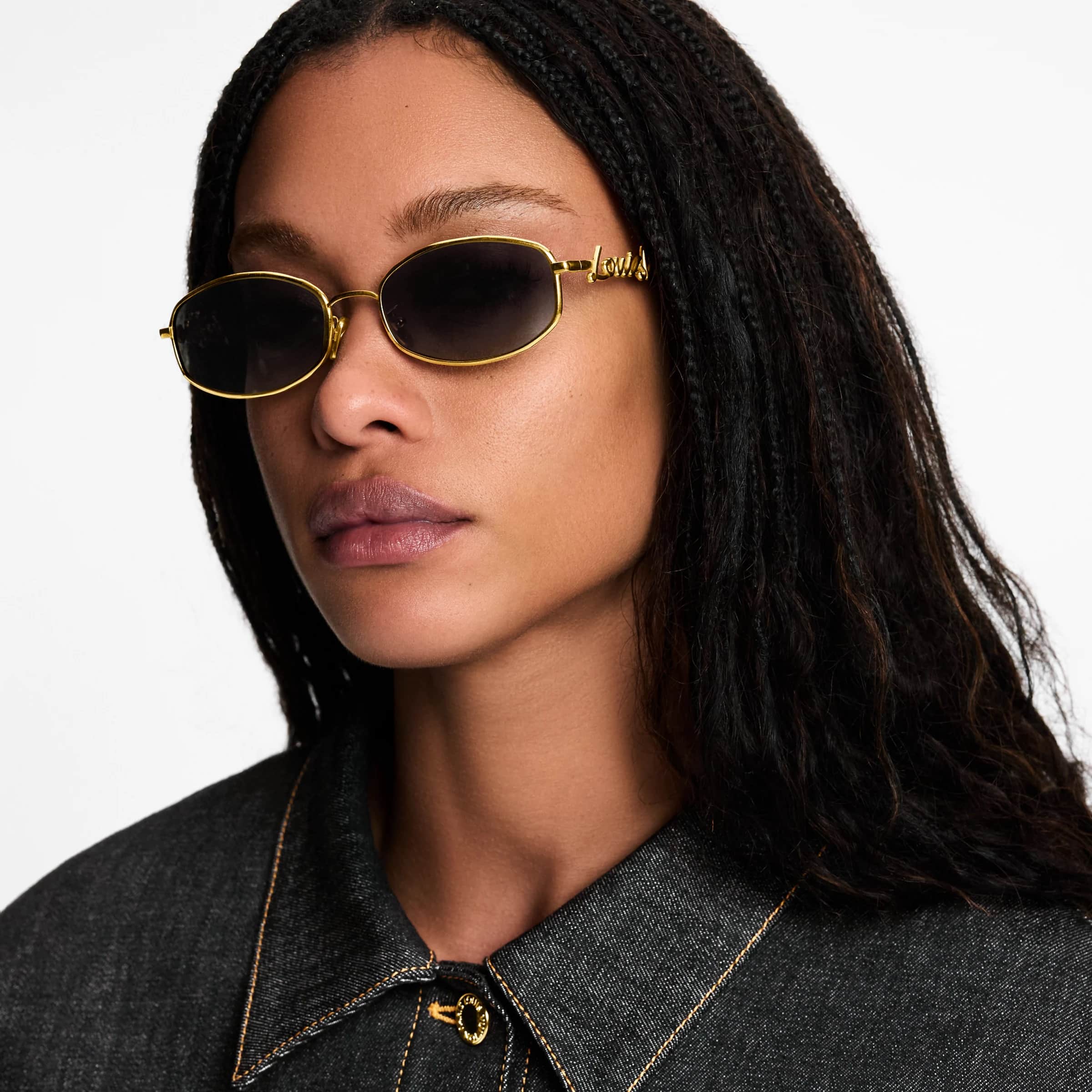 Kính mát Louis Vuitton Dáng Tròn LV Script Metal Round Sunglasses Gold 3