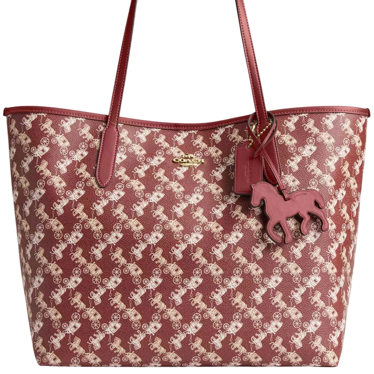Túi xách họa tiết xe ngựa Coach City Tote Bag With Horse And Carriage Print Ruby Red Multi CDB57 7