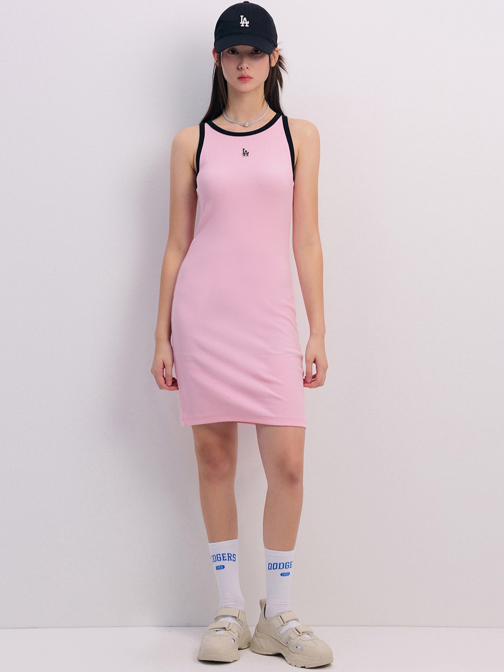 ÁO ĐẦM MLB LA DRESS LONG TOP LOS ANGELES DODGERS PINK 3FOPB0643-07PKL 16