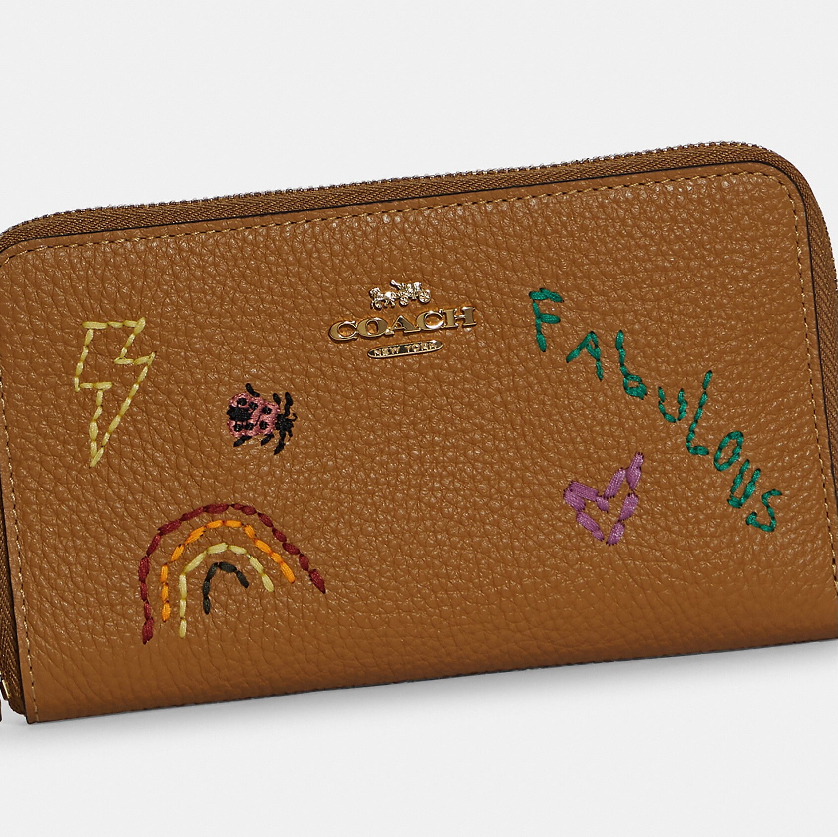 VÍ DÀI NỮ BROWN COACH MEDIUM ID ZIP WALLET WITH DIARY EMBROIDERY 3