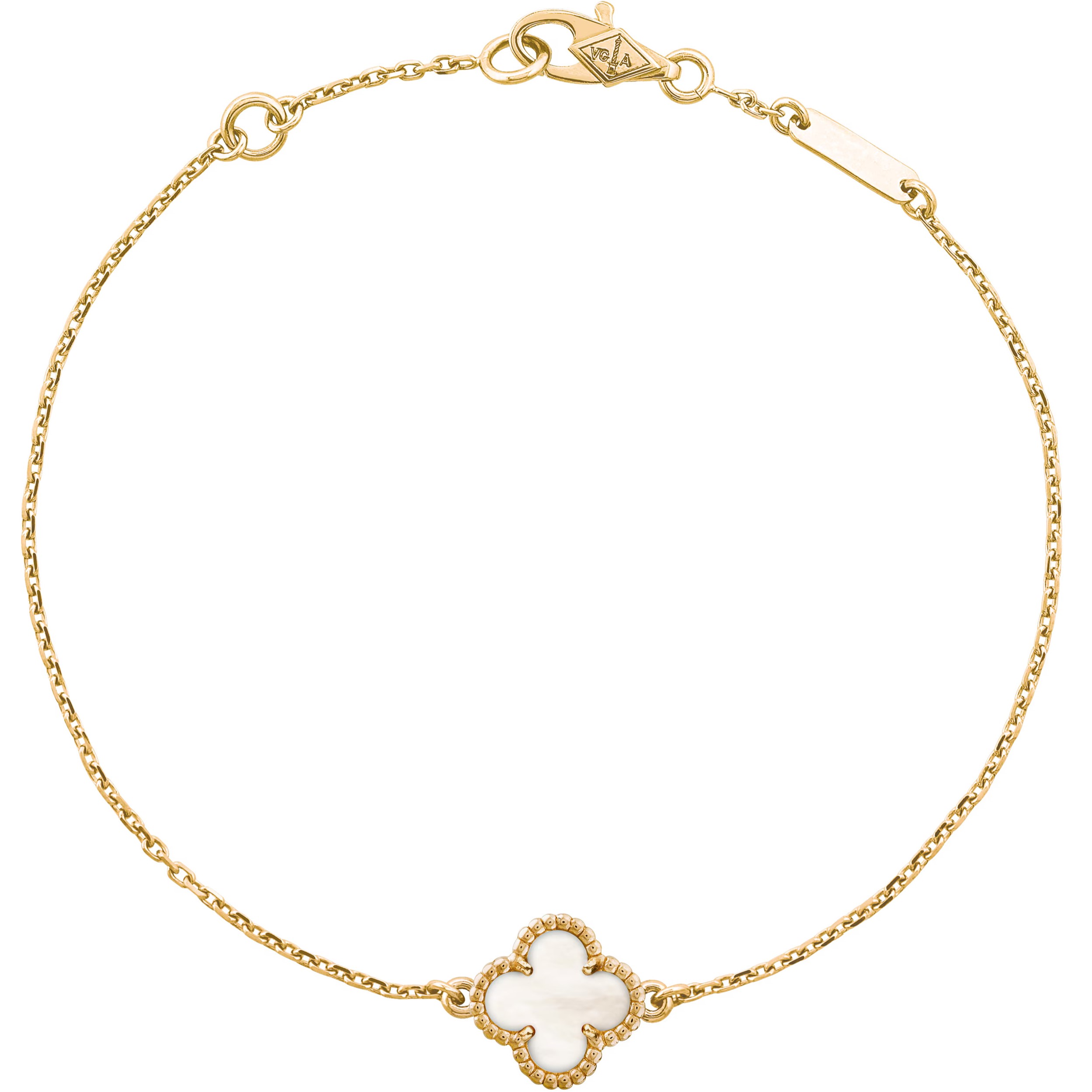 Lắc tay nữ cỏ 4 lá Van Cleef Arpels Sweet Alhambra Yellow Gold White Mother Of Pearl VCARF68800 1