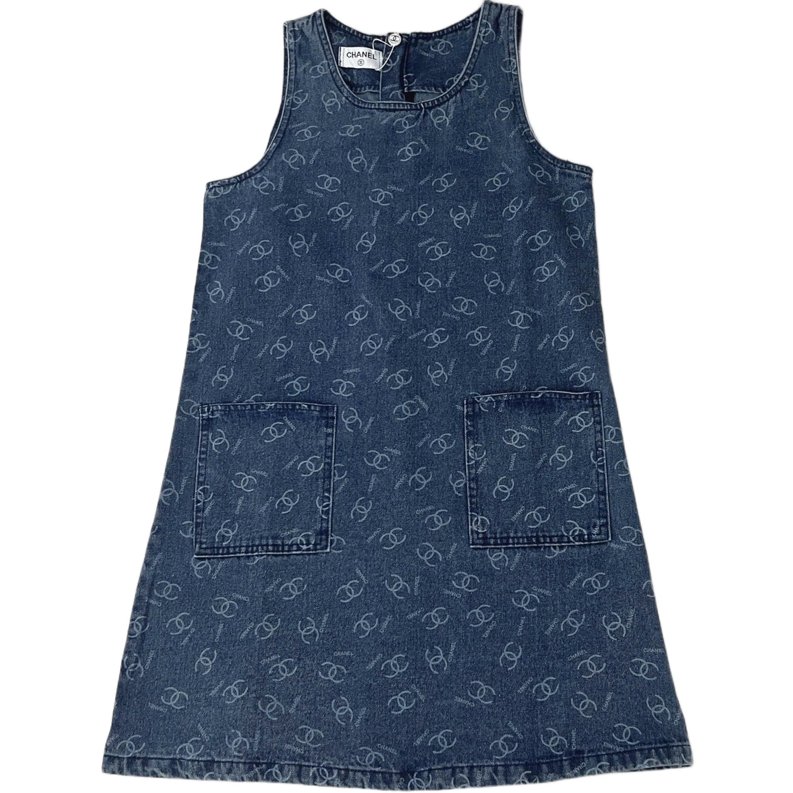 Đầm jean thời trang chanel sát nách xanh dương có túi 3