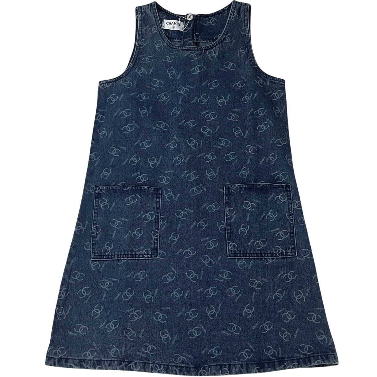 Đầm jean thời trang chanel sát nách xanh dương có túi 10
