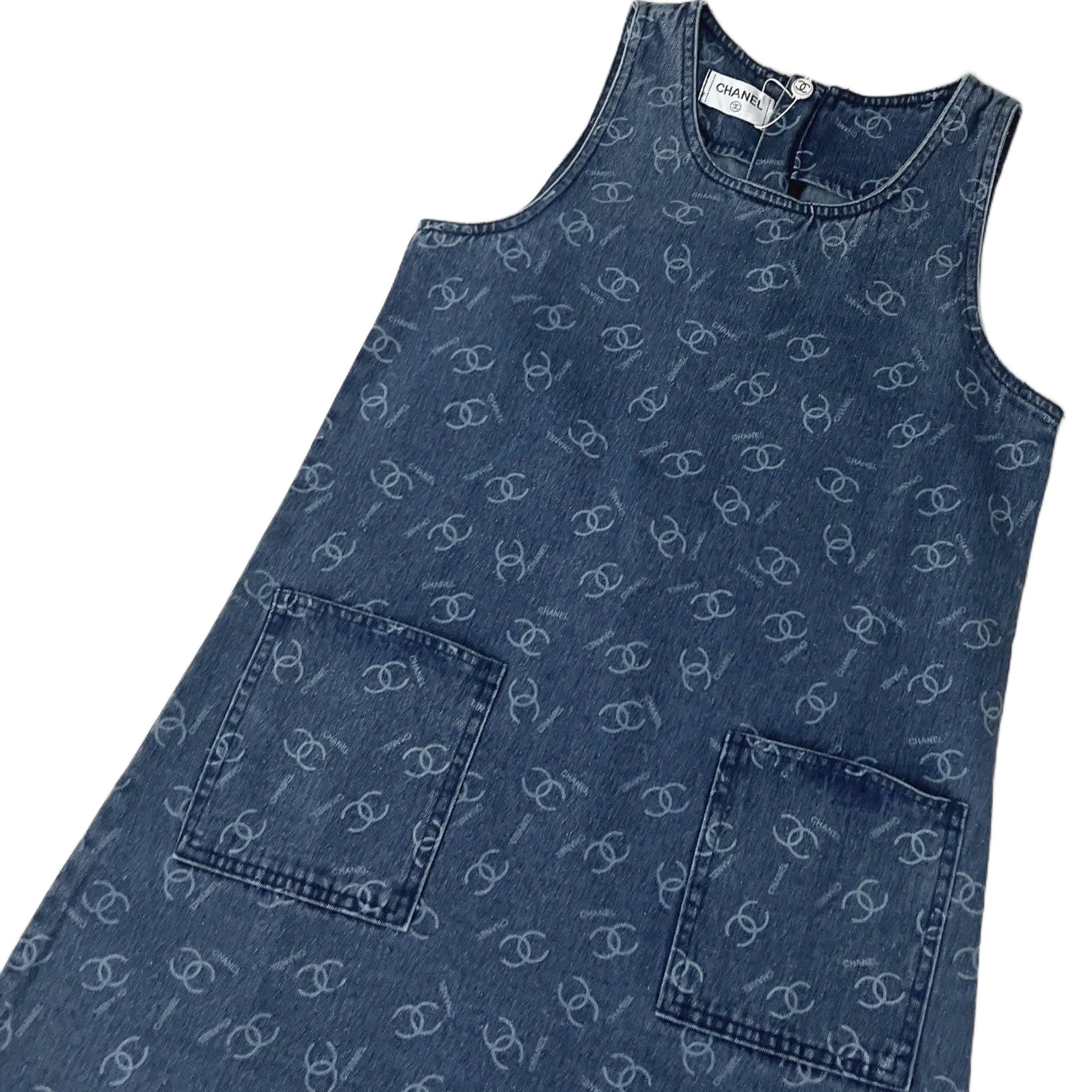 Đầm jean thời trang chanel sát nách xanh dương có túi 11
