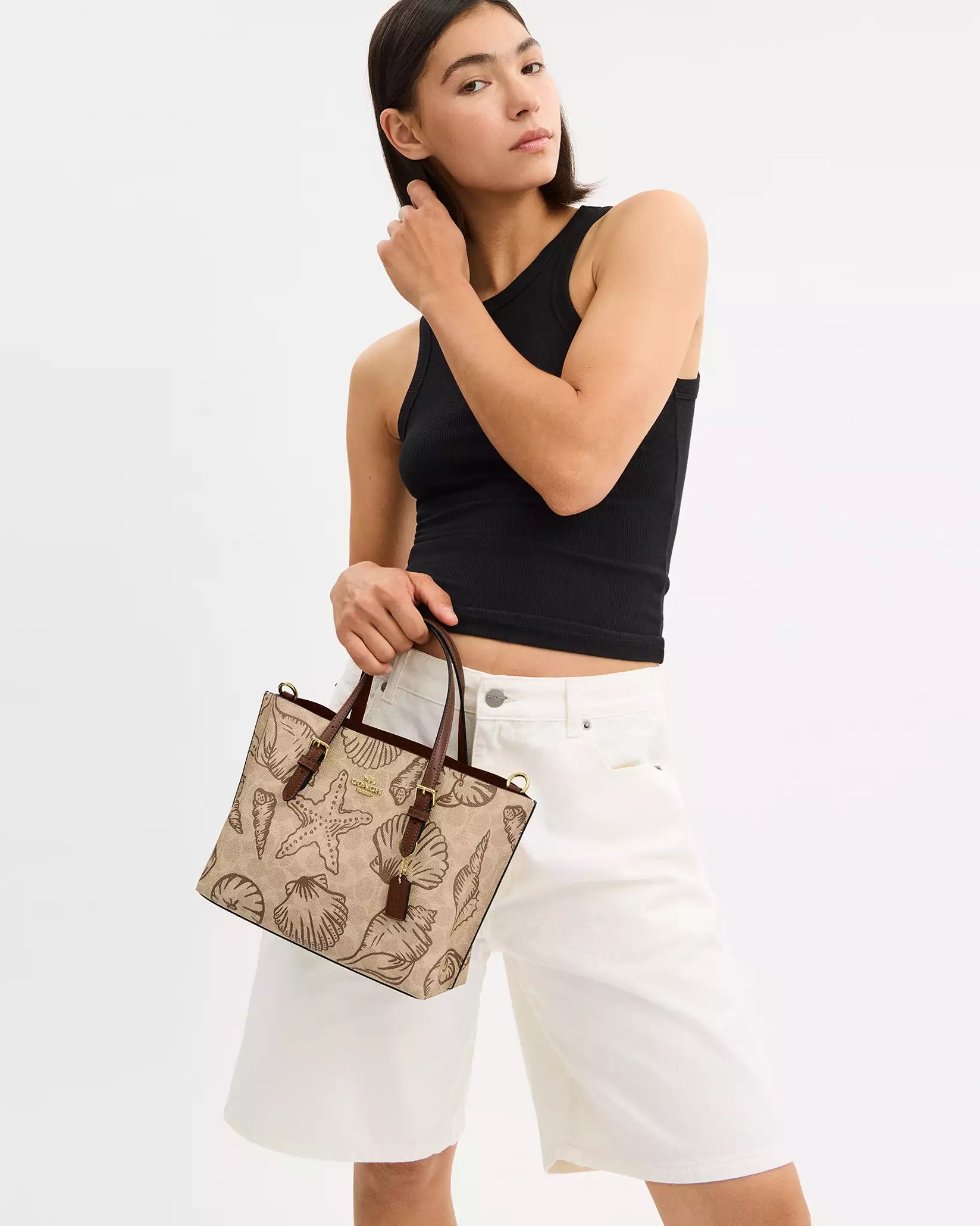 Túi đeo chéo Coach nữ Mollie Tote Bag 25 In Signature Canvas With Shell Print CBH63 9