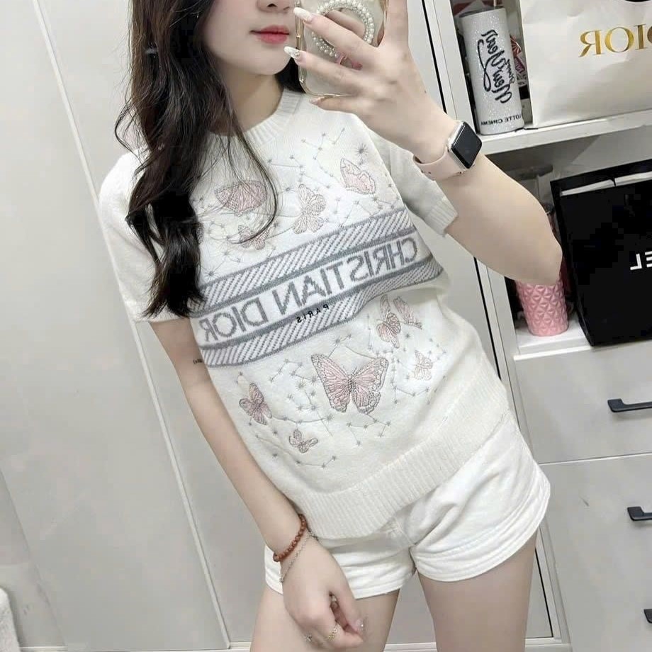 Áo len trắng nữ Dior họa tiết bướm 1
