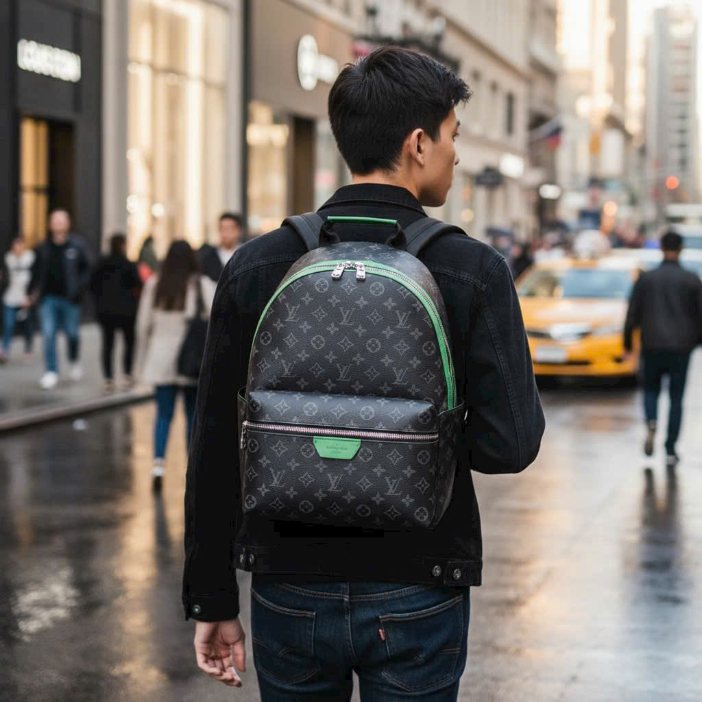 Balo Louis Vuitton Discovery PM Backpack Monogram Eclipse Canvas Bamboo Green 3