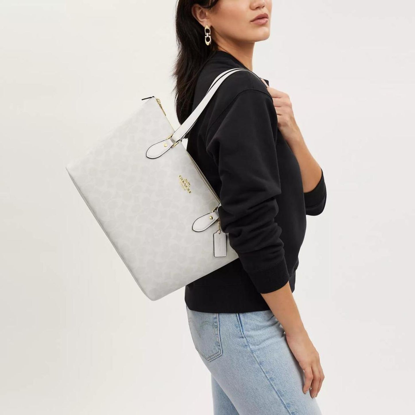 Túi xách Tote Nữ Coach Gallery Tote Bag In Signature Canvas Glacier White CW381 3