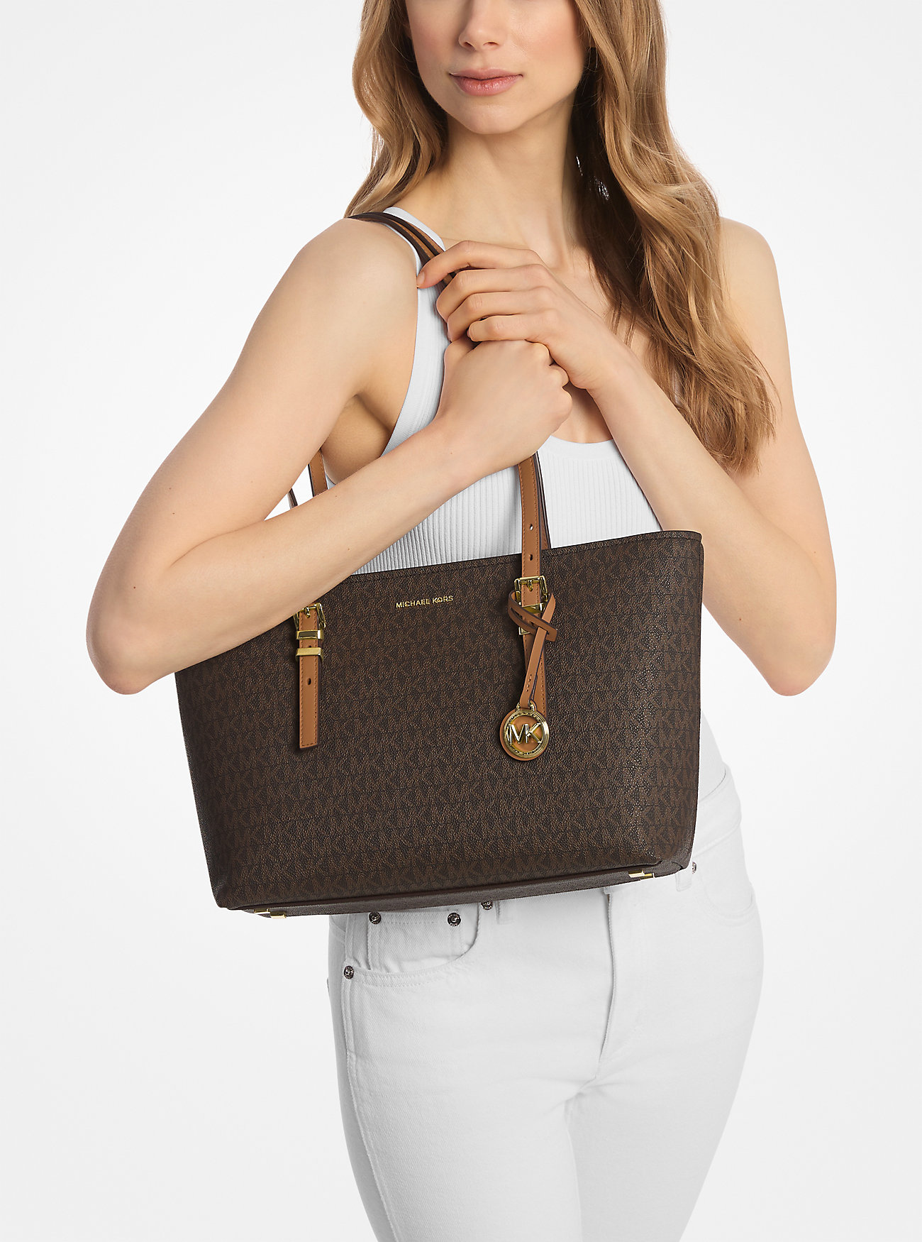 Túi xách Michael Kors Quinn Medium Signature Logo and Leather Tote Bag Brown 3