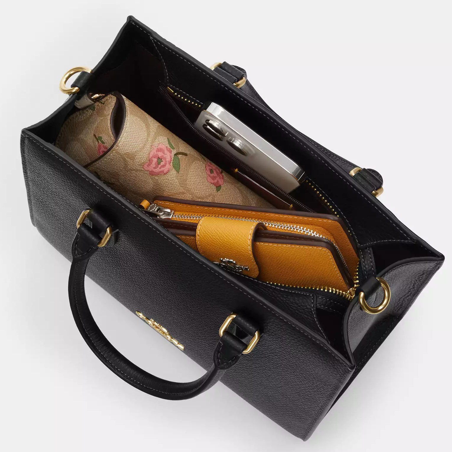 Túi xách Coach Maggie Small Tote Bag Pebbled Leather Gold Black CY668 1