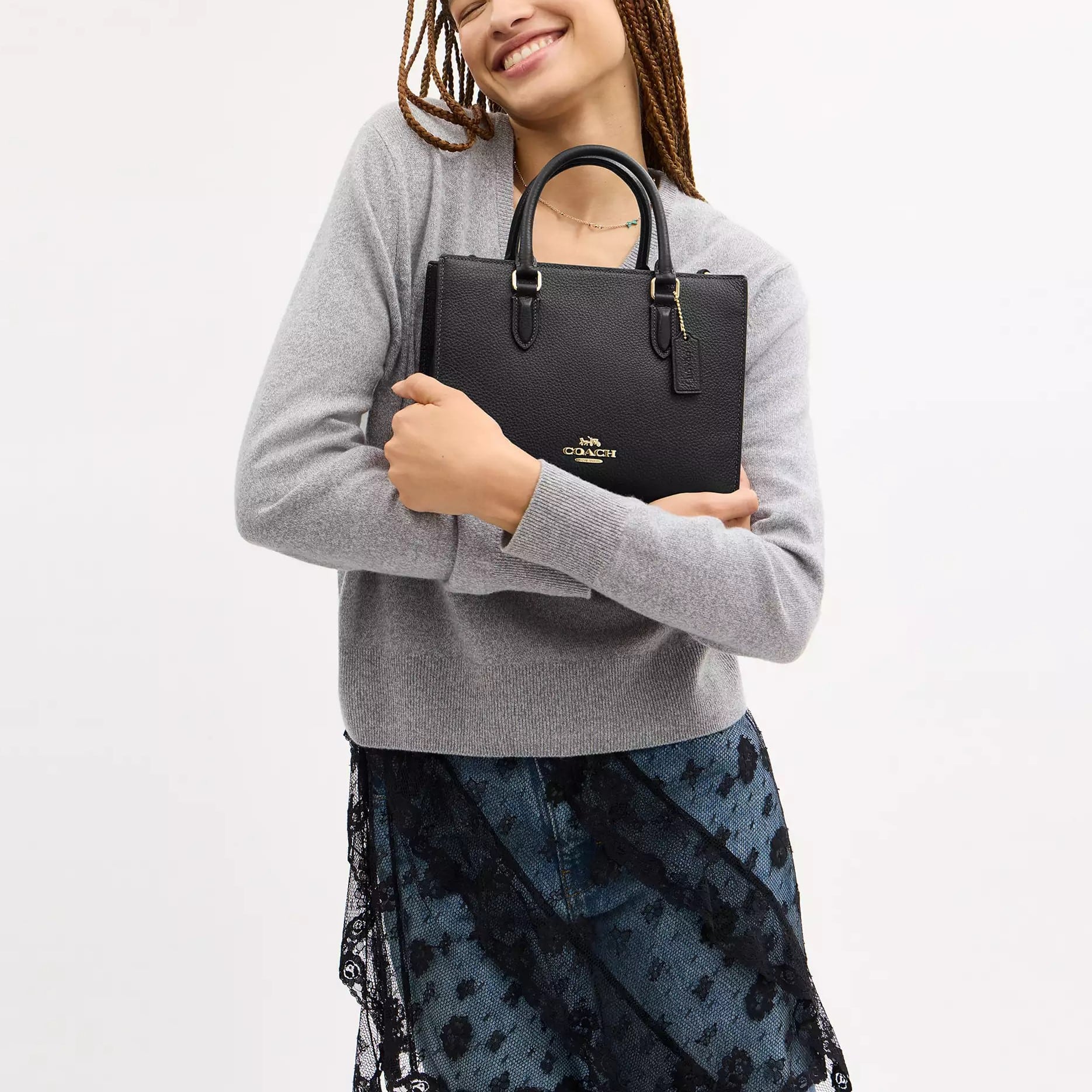 Túi xách Coach Maggie Small Tote Bag Pebbled Leather Gold Black CY668 3
