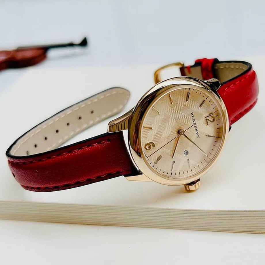 ĐỒNG HỒ NỮ DÂY DA BURBERRY THE CLASSIC ROUND RED LEATHER STRAP LADIES WATCH BU10102 10