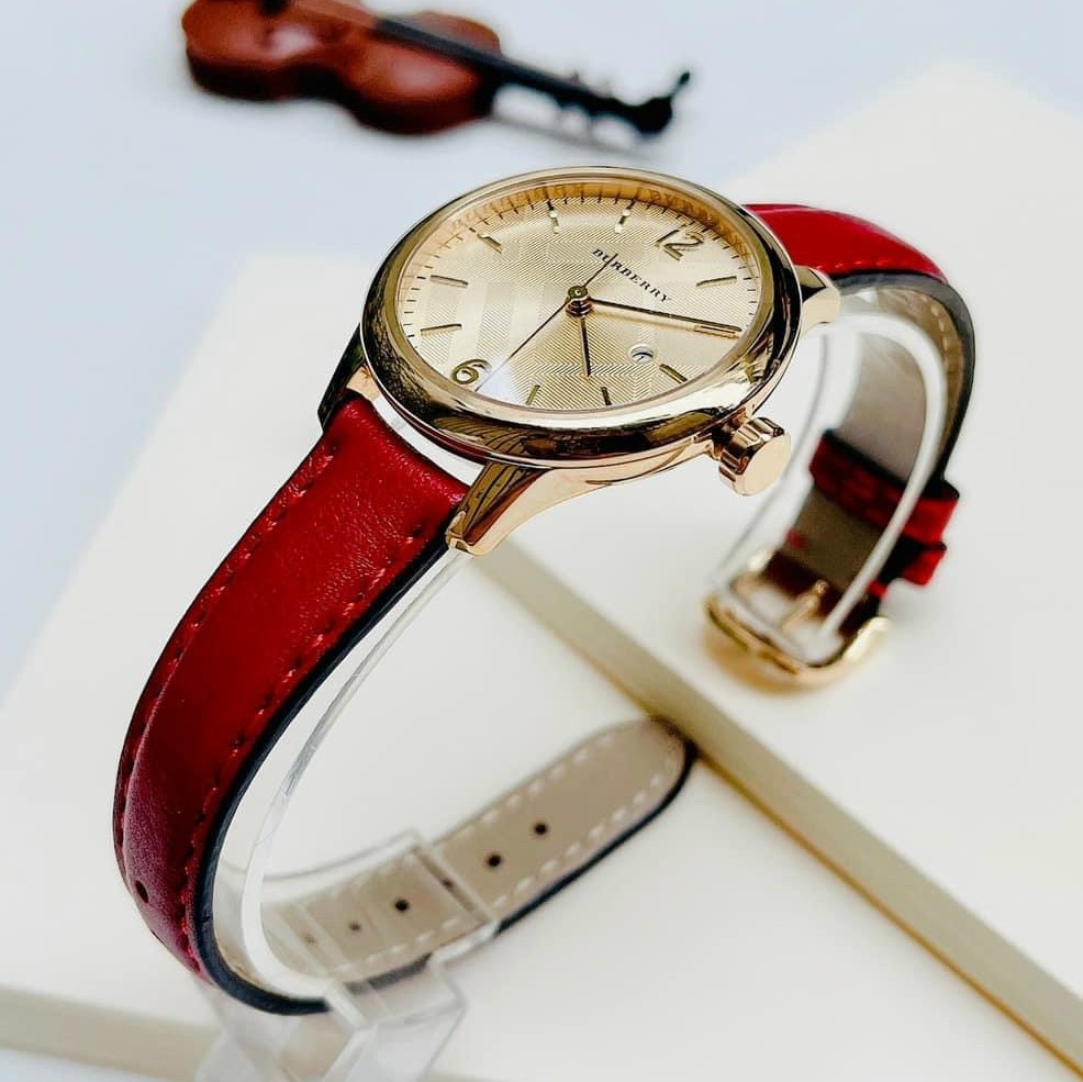ĐỒNG HỒ NỮ DÂY DA BURBERRY THE CLASSIC ROUND RED LEATHER STRAP LADIES WATCH BU10102 8