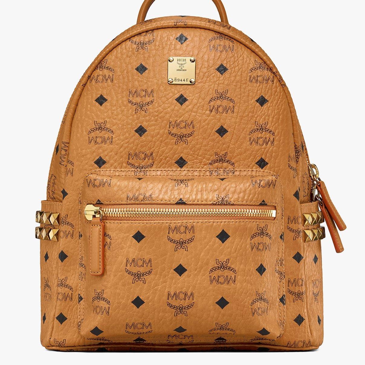 BALO UNISEX MCM SIZE 26 SMALL STARK SIDE STUDS COGNAC BACKPACK IN VISETOS 15