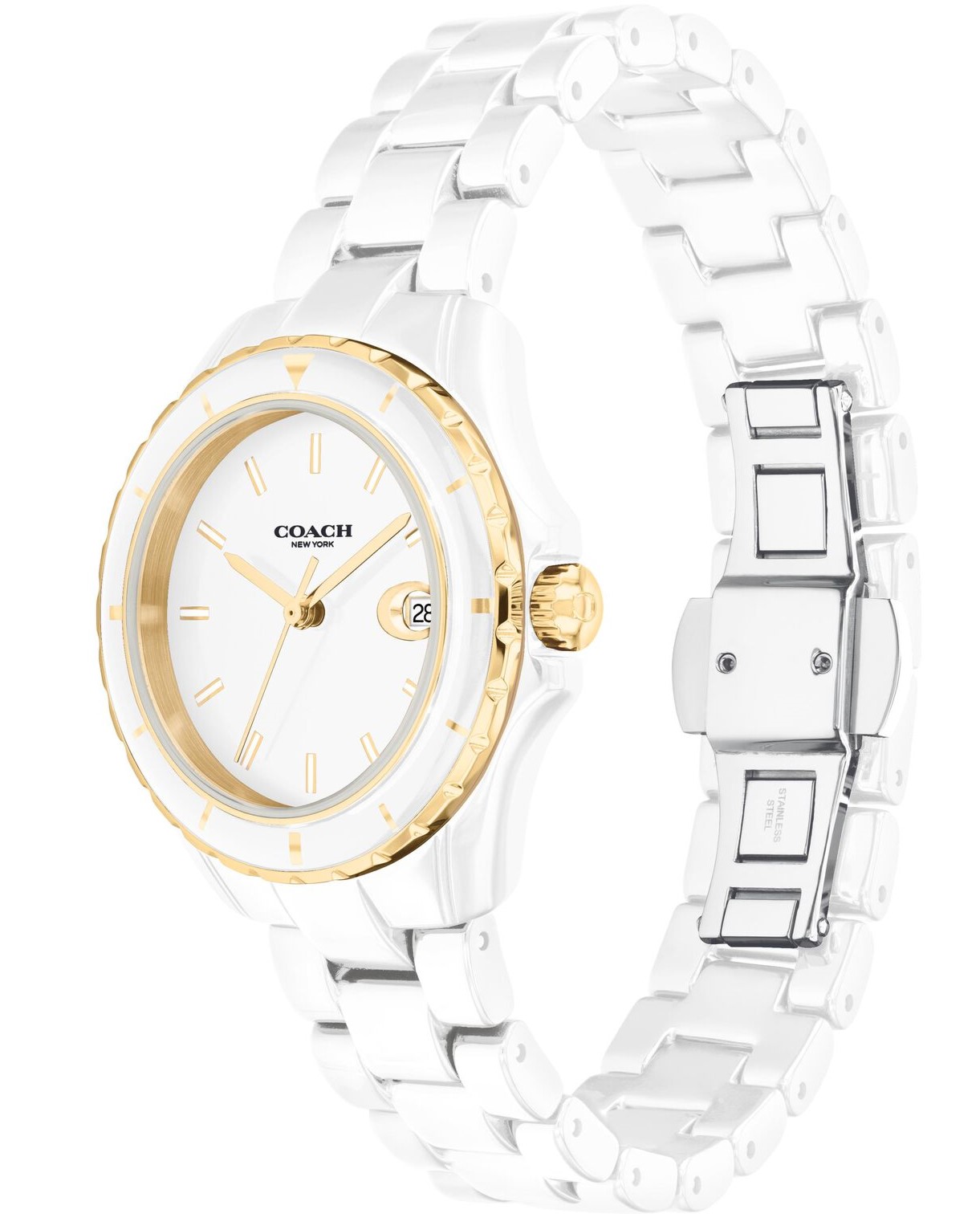 ĐỒNG HỒ ĐEO TAY COACH NỮ PRESTON WHITE CERAMIC IONIC THIN GOLDPLATED STEEL BRACELET WATCH 14503807 4