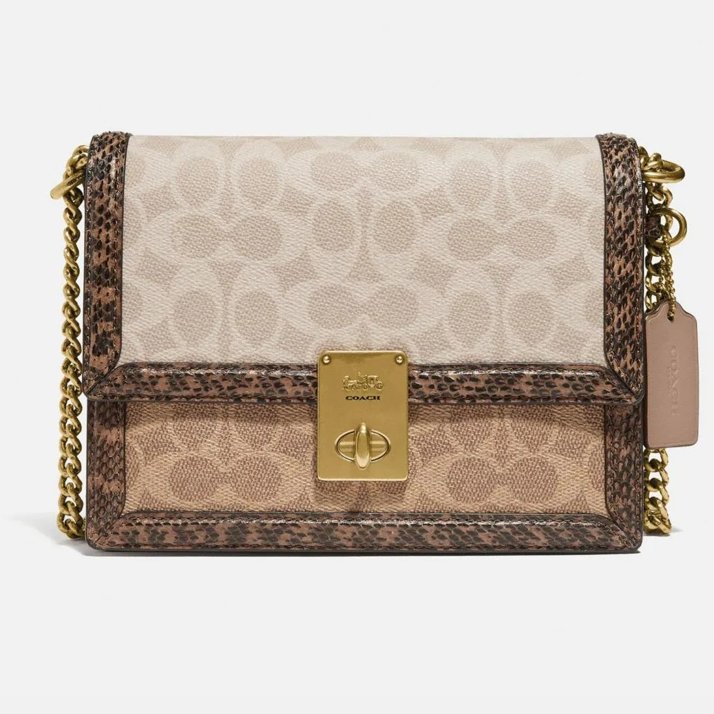 TÚI NỮ COACH HUTTON SHOULDER BAG IN BLOCKED SIGNATURE CANVAS WITH SNAKESKIN DETAIL 3