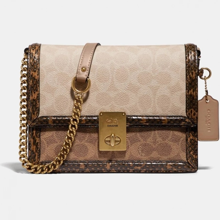 TÚI NỮ COACH HUTTON SHOULDER BAG IN BLOCKED SIGNATURE CANVAS WITH SNAKESKIN DETAIL 5