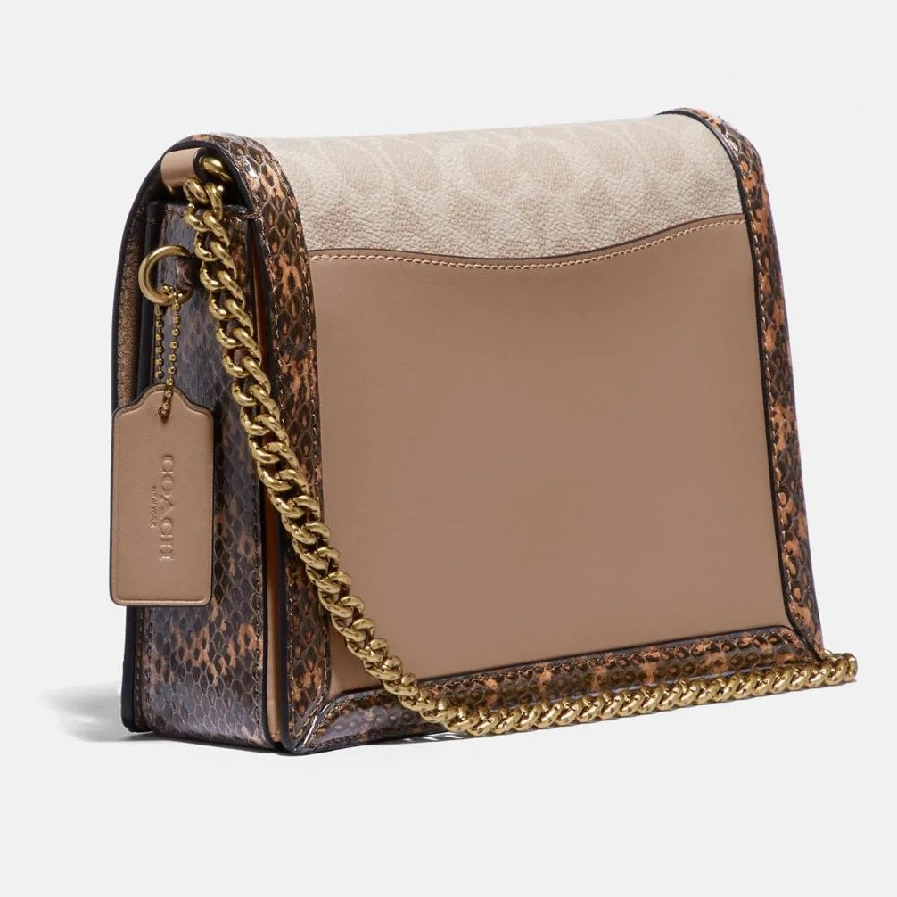 TÚI NỮ COACH HUTTON SHOULDER BAG IN BLOCKED SIGNATURE CANVAS WITH SNAKESKIN DETAIL 7