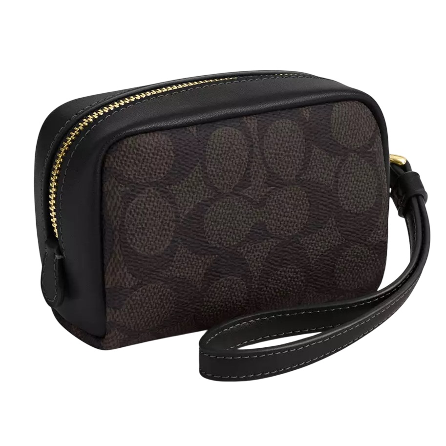 Ví mini Coach Signature Canvas Wristlet Pouch Black CW90 2