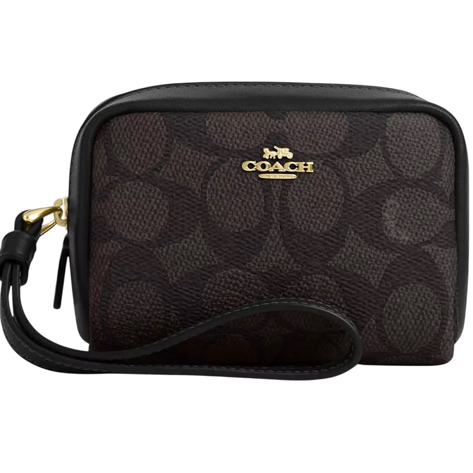 Ví mini Coach Signature Canvas Wristlet Pouch Black CW90 3