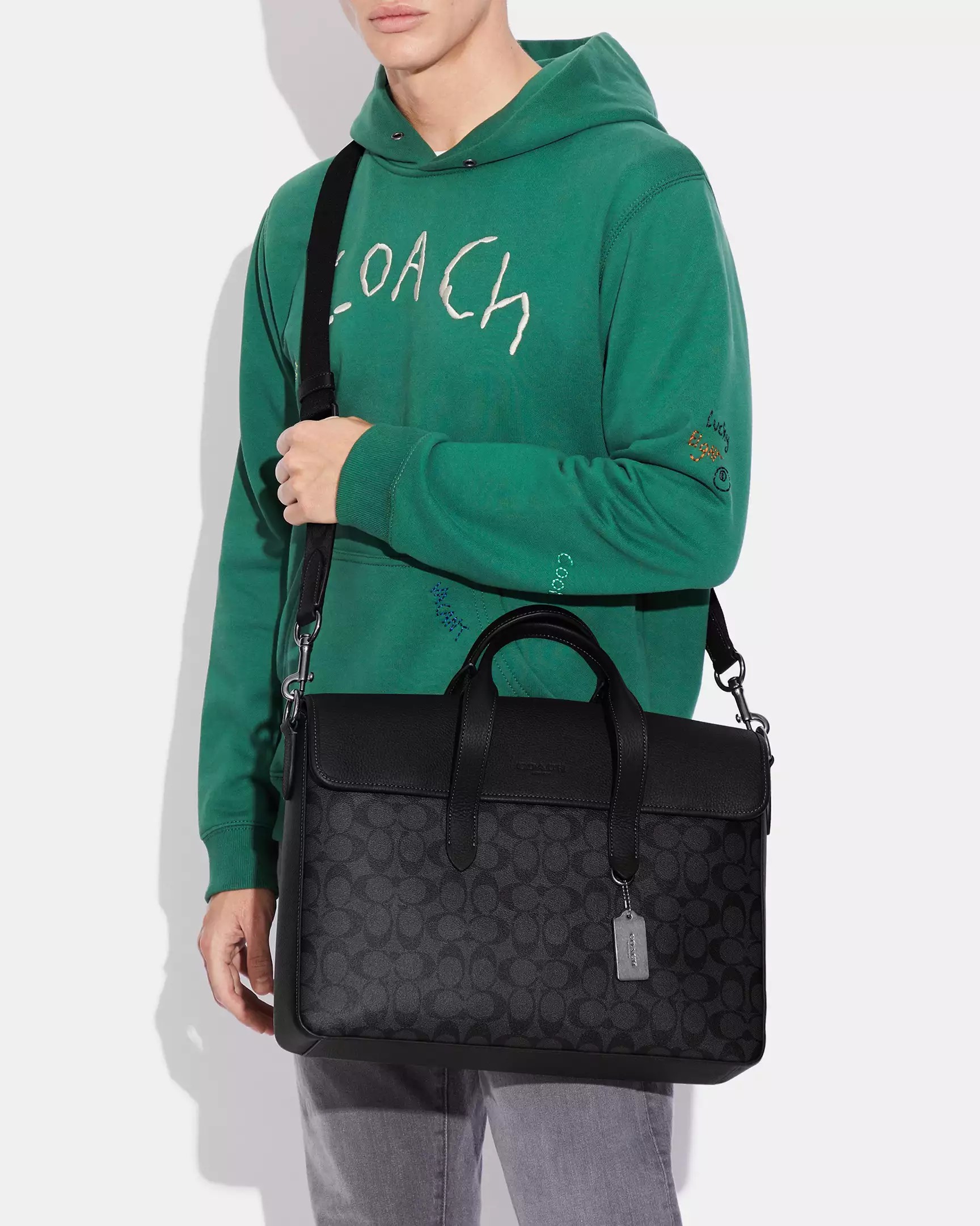 Cặp xách văn phòng laptop Coach Sullivan Portfolio Brief In Signature Canvas Charcoal Black C9873 2