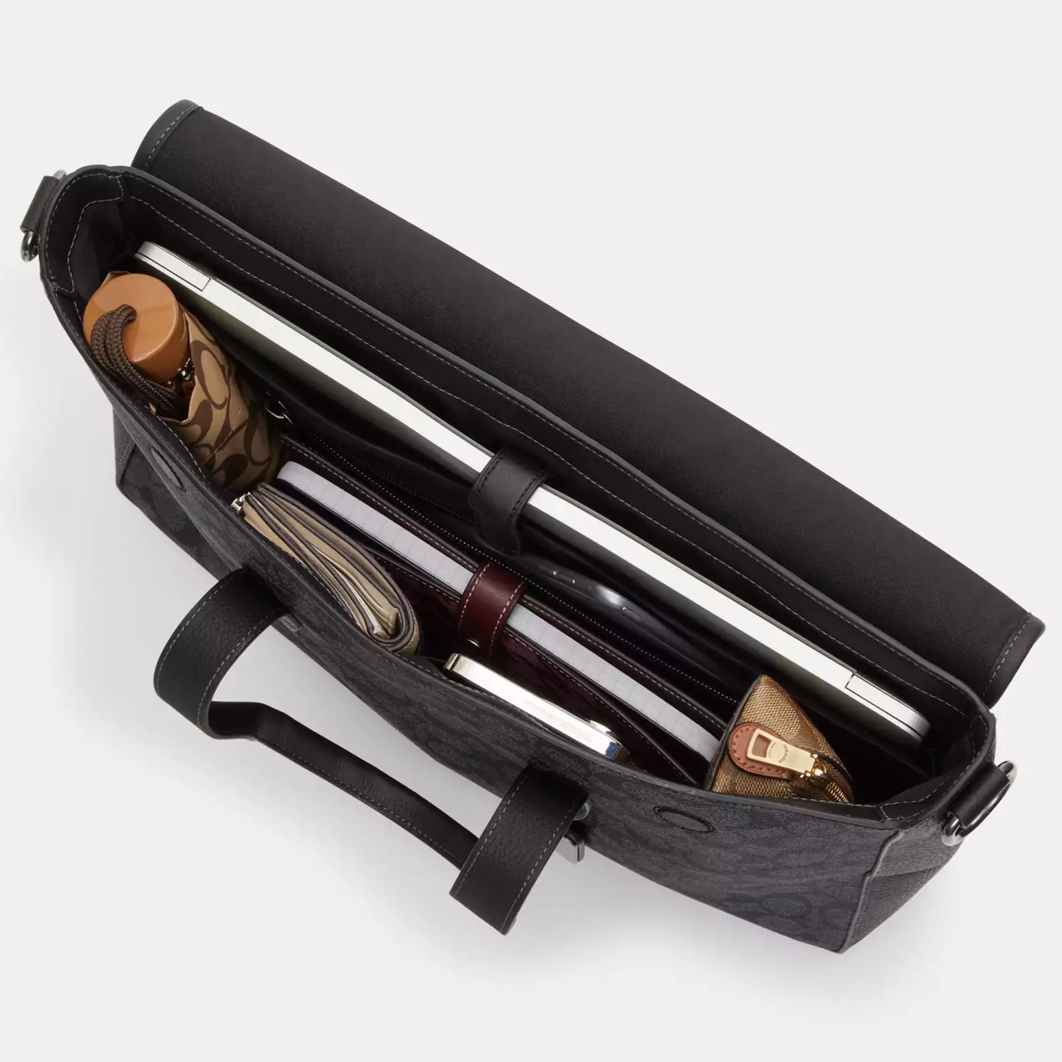 Cặp xách văn phòng laptop Coach Sullivan Portfolio Brief In Signature Canvas Charcoal Black C9873 3