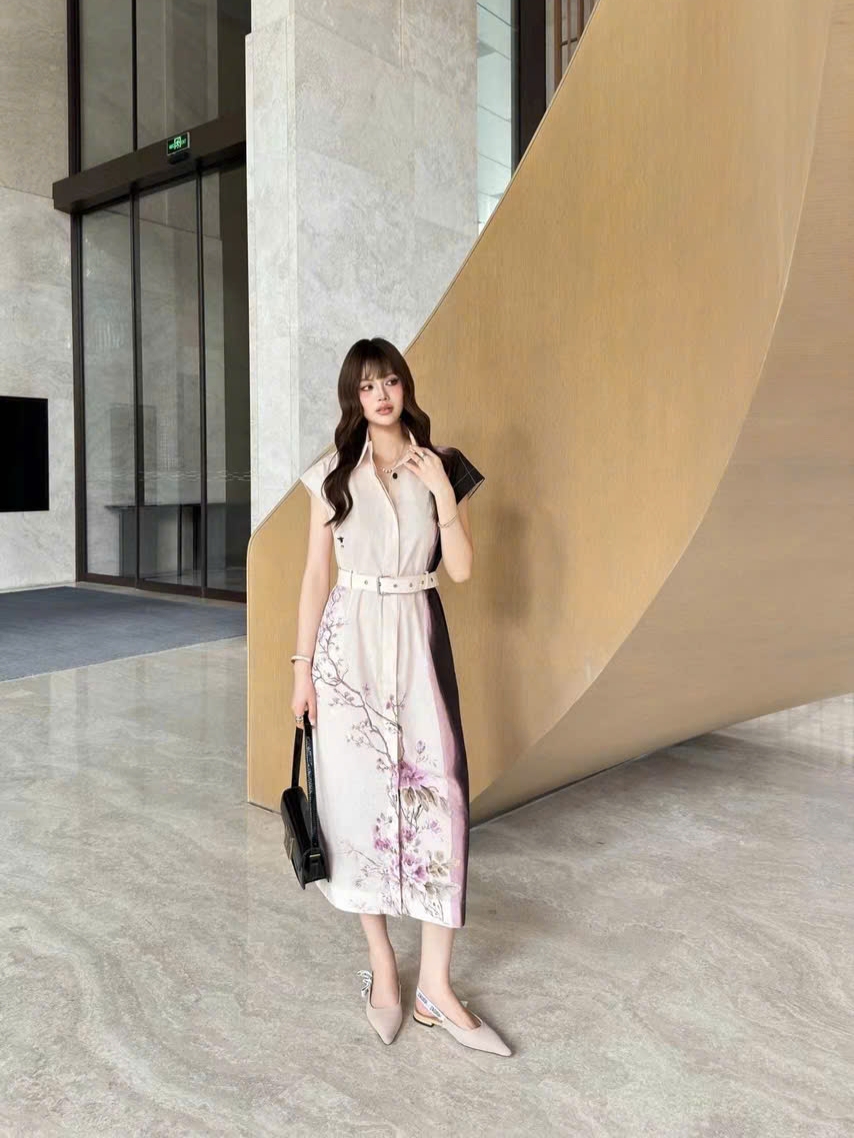 Áo đầm dài hoa tím nhỏ Dior 5