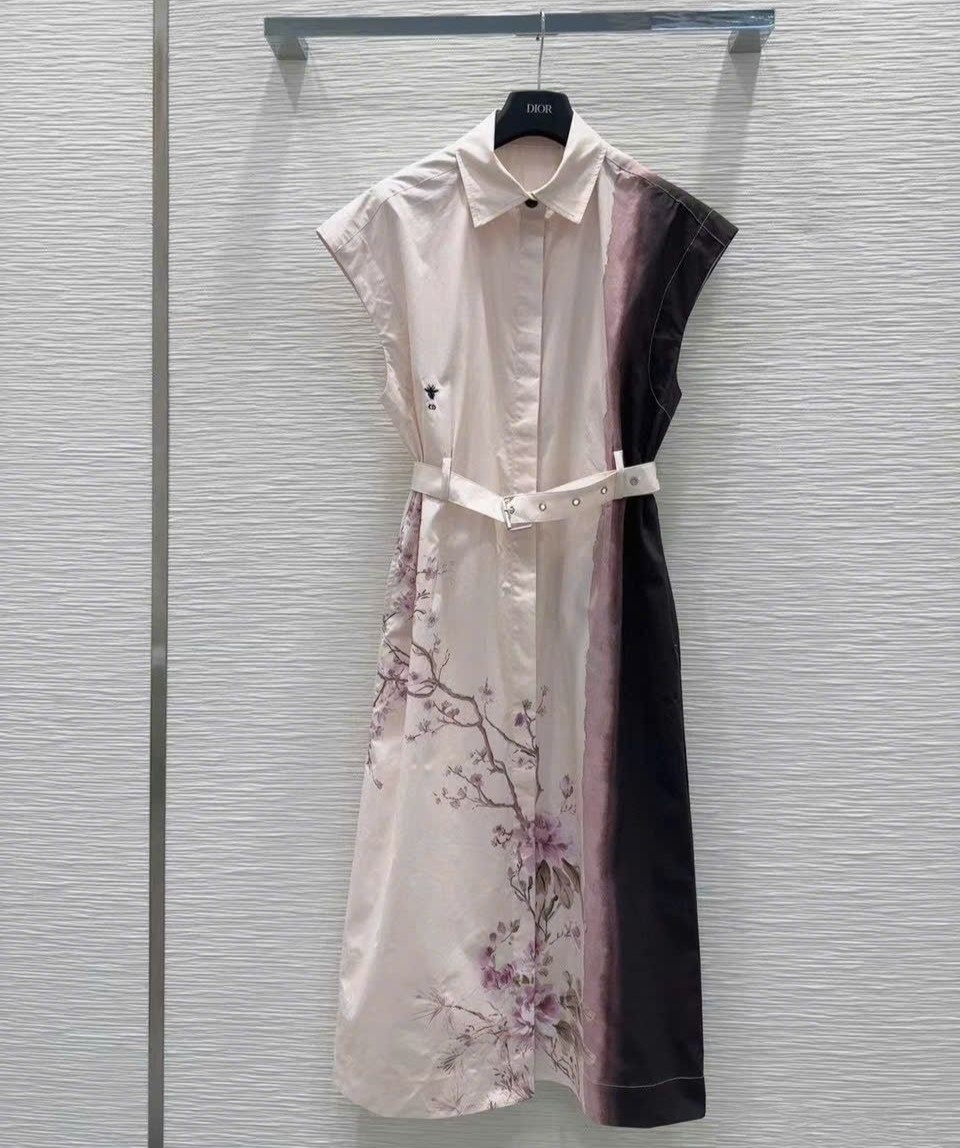 Áo đầm dài hoa tím nhỏ Dior 6