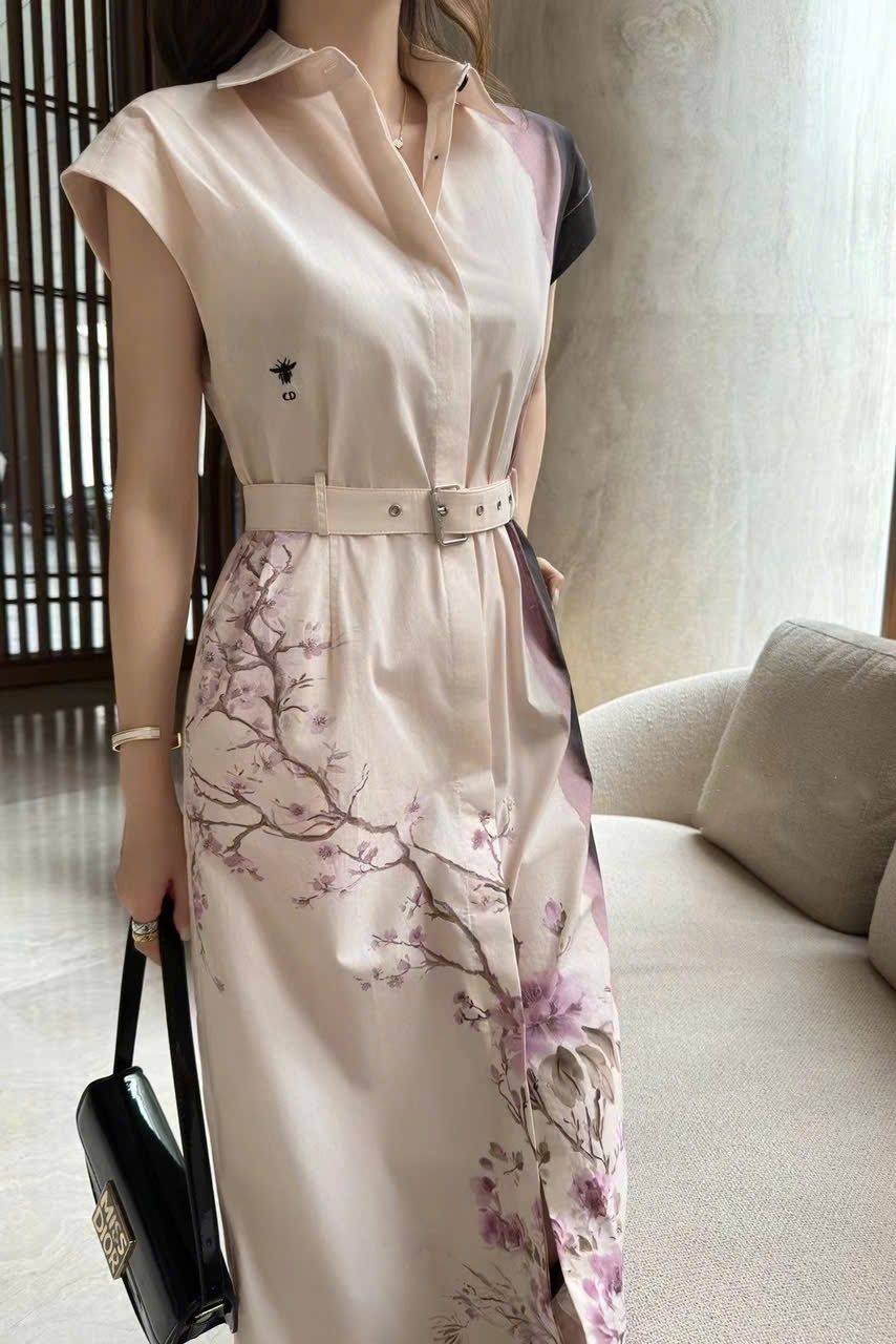 Áo đầm dài hoa tím nhỏ Dior 7