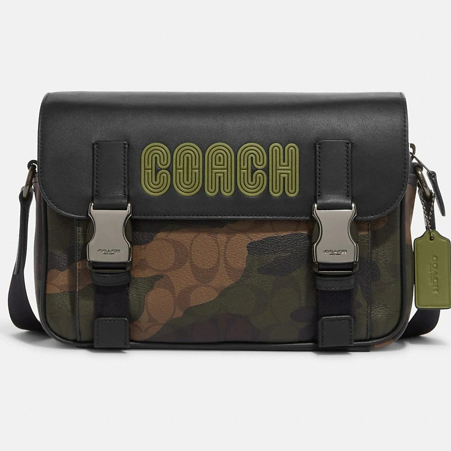 TÚI ĐEO CHÉO NAM COACH TRACK CROSSBODY IN SIGNATURE CANVAS WITH CAMO PRINT AND COACH PATCH OLIVE GREEN MULTI 4