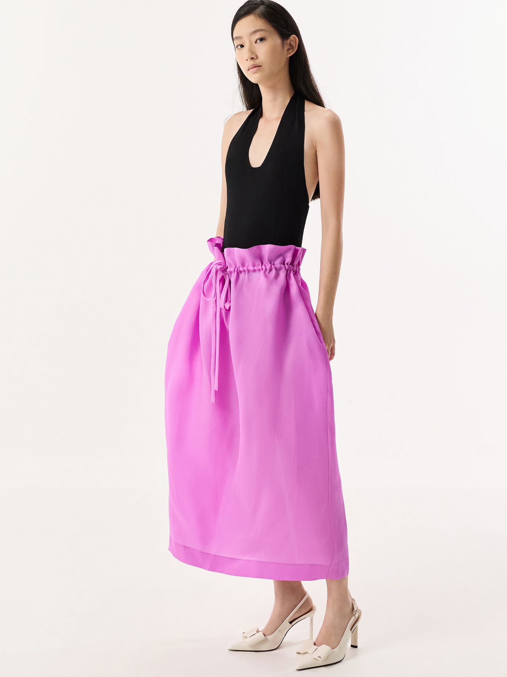Giày nữ CNK Charles Keith Sandals cao gót Lu Patent Leather Bow Blade-Heel Slingback Pumps Chalk 3