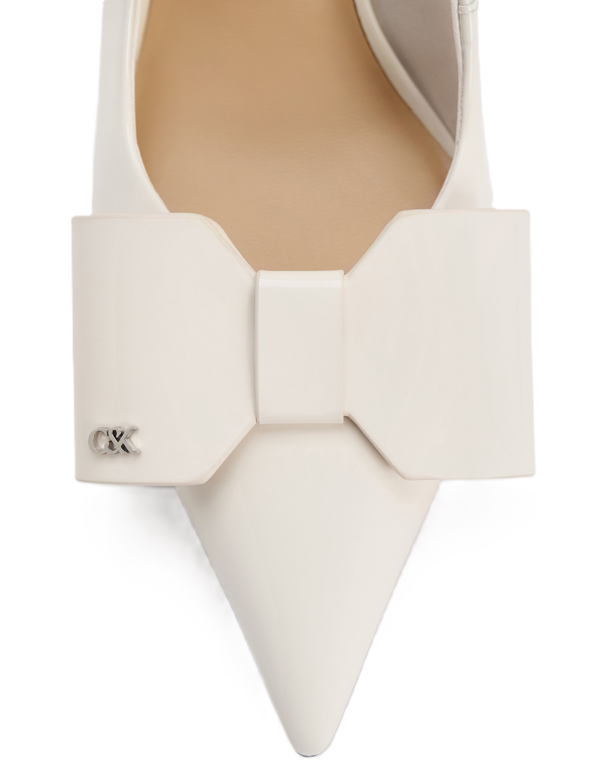 Giày nữ CNK Charles Keith Sandals cao gót Lu Patent Leather Bow Blade-Heel Slingback Pumps Chalk 6