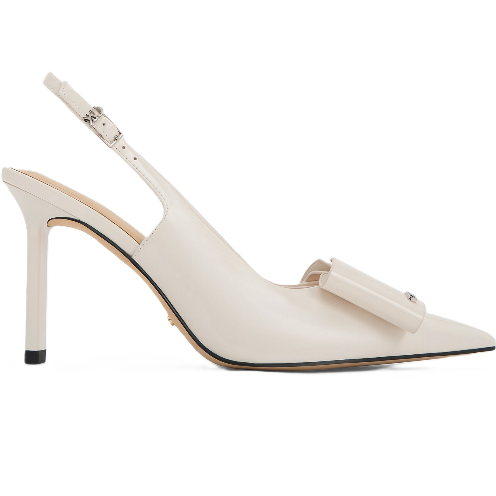 Giày nữ CNK Charles Keith Sandals cao gót Lu Patent Leather Bow Blade-Heel Slingback Pumps Chalk 7