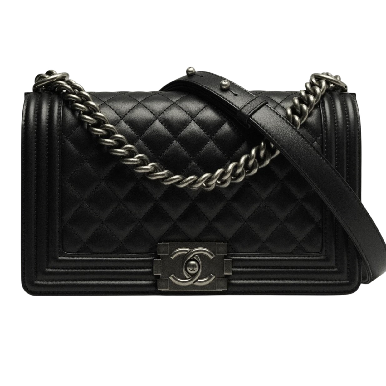 Túi đeo chéo Chanel Boy Calfskin Ruthenium-Finish Metal Black 2