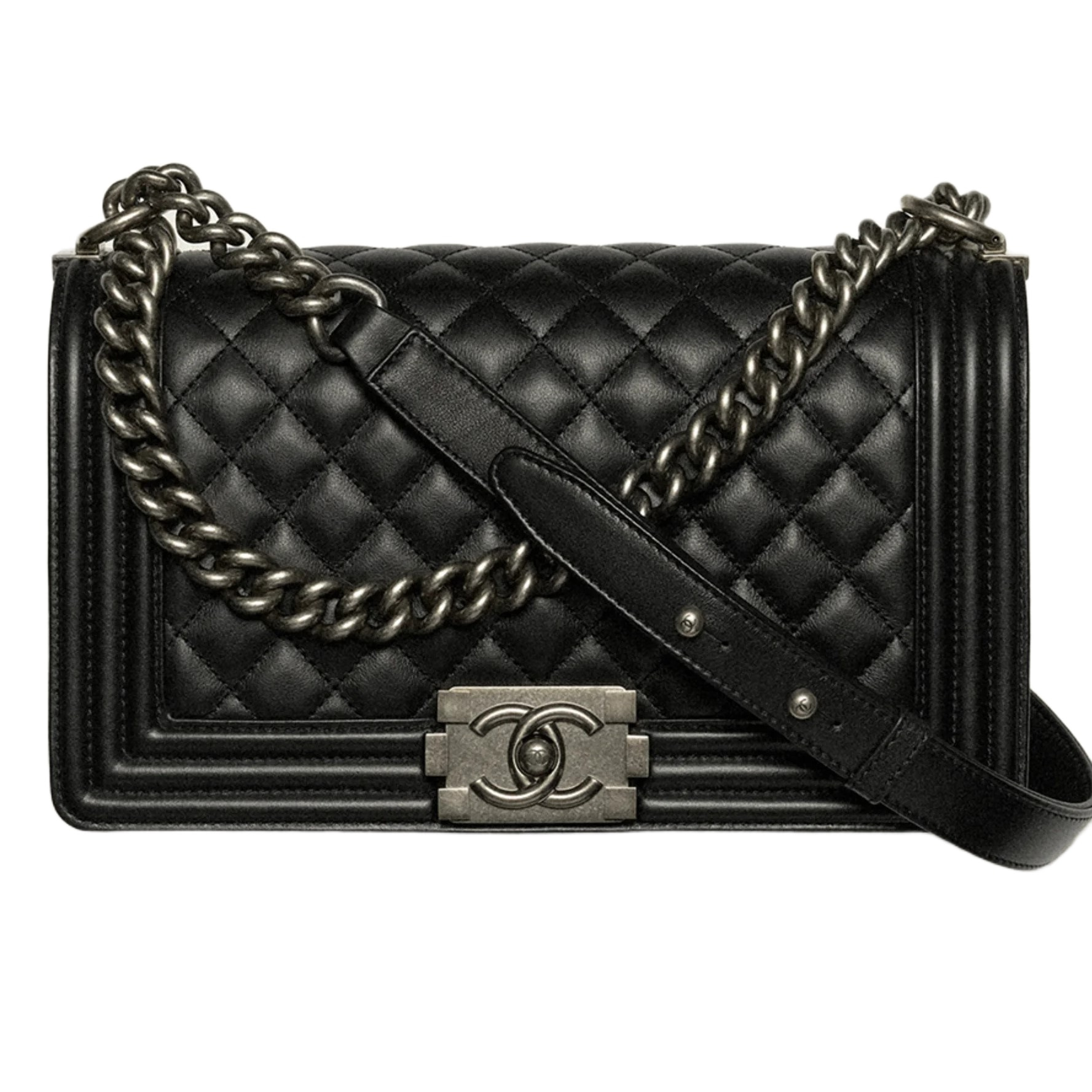 Túi đeo chéo Chanel Boy Calfskin Ruthenium-Finish Metal Black 4