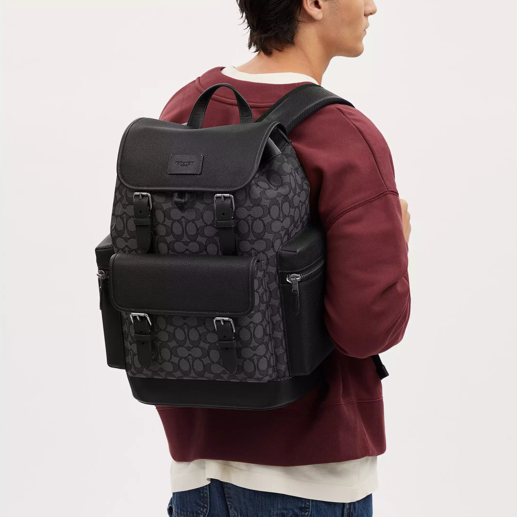 Ba lô Coach Nam Sprint Backpack In Signature Jacquard Charcoal Black CT016 3
