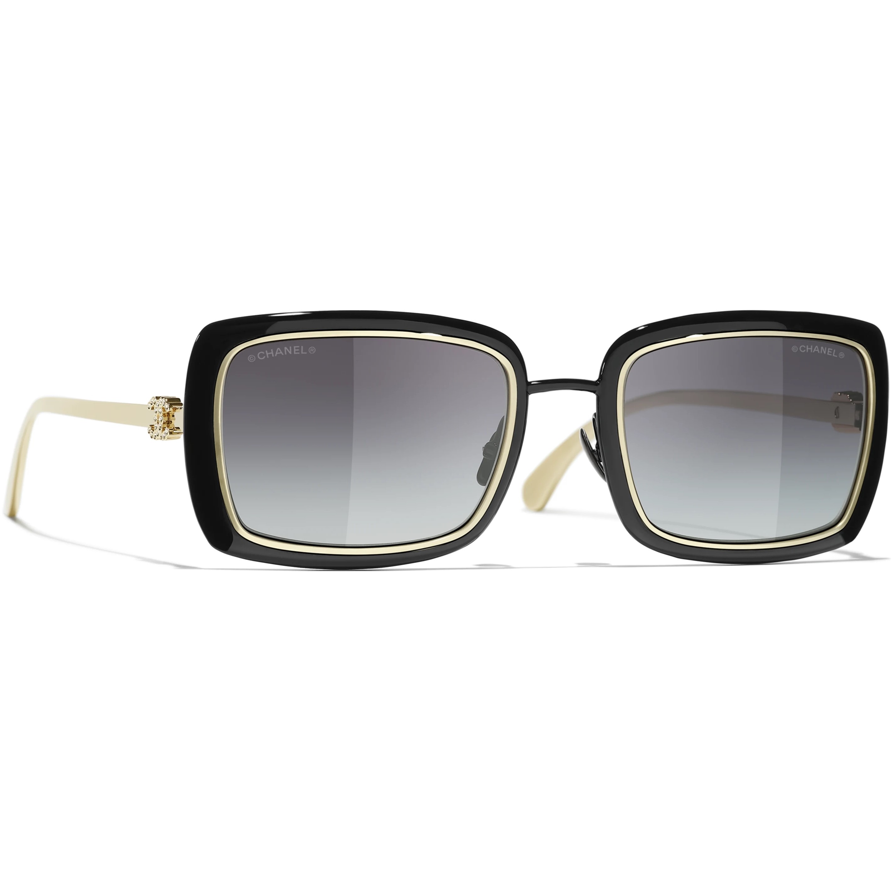 Mắt kính Chanel dáng chữ nhật Rectangle Sunglasses Metal Black Gold 9576B 1