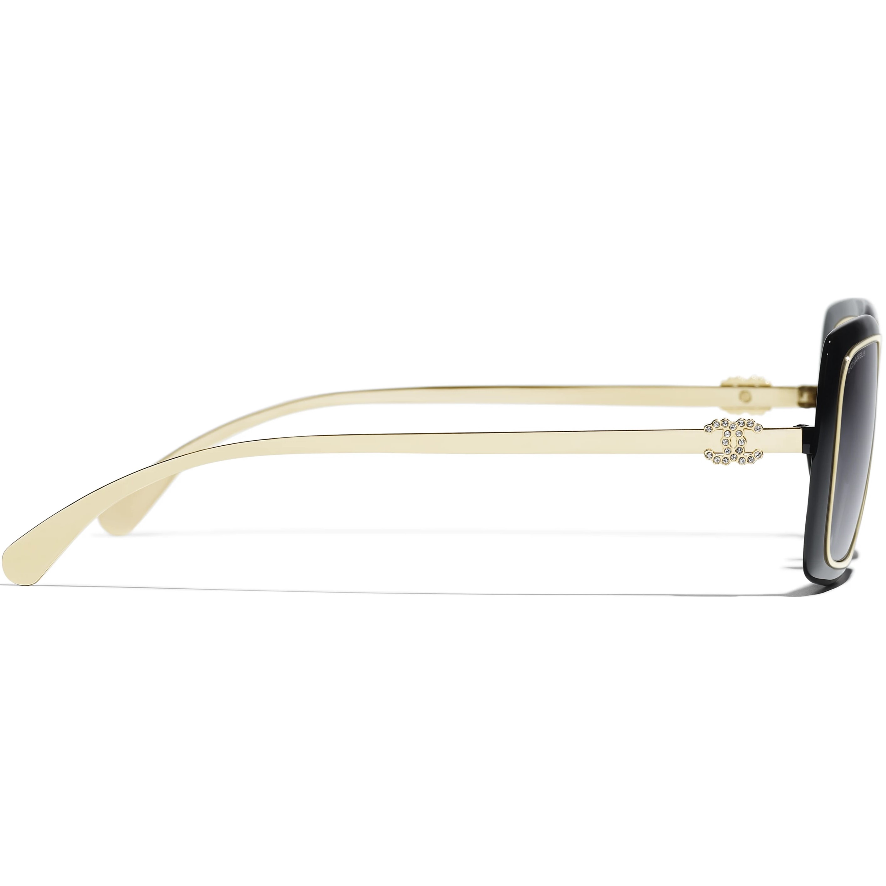 Mắt kính Chanel dáng chữ nhật Rectangle Sunglasses Metal Black Gold 9576B 2