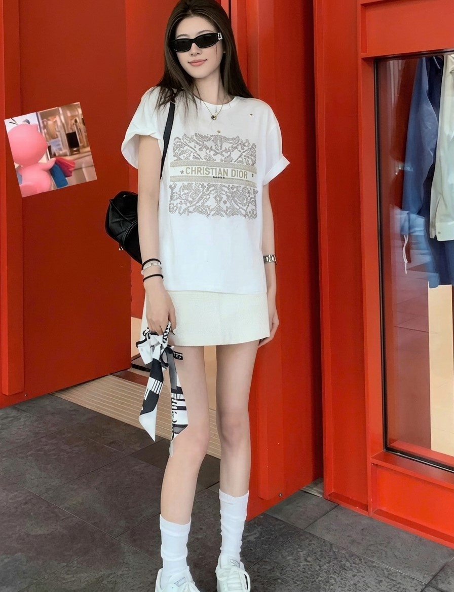 Áo thun tay ngắn cổ tròn họa tiết hãng Dior 4