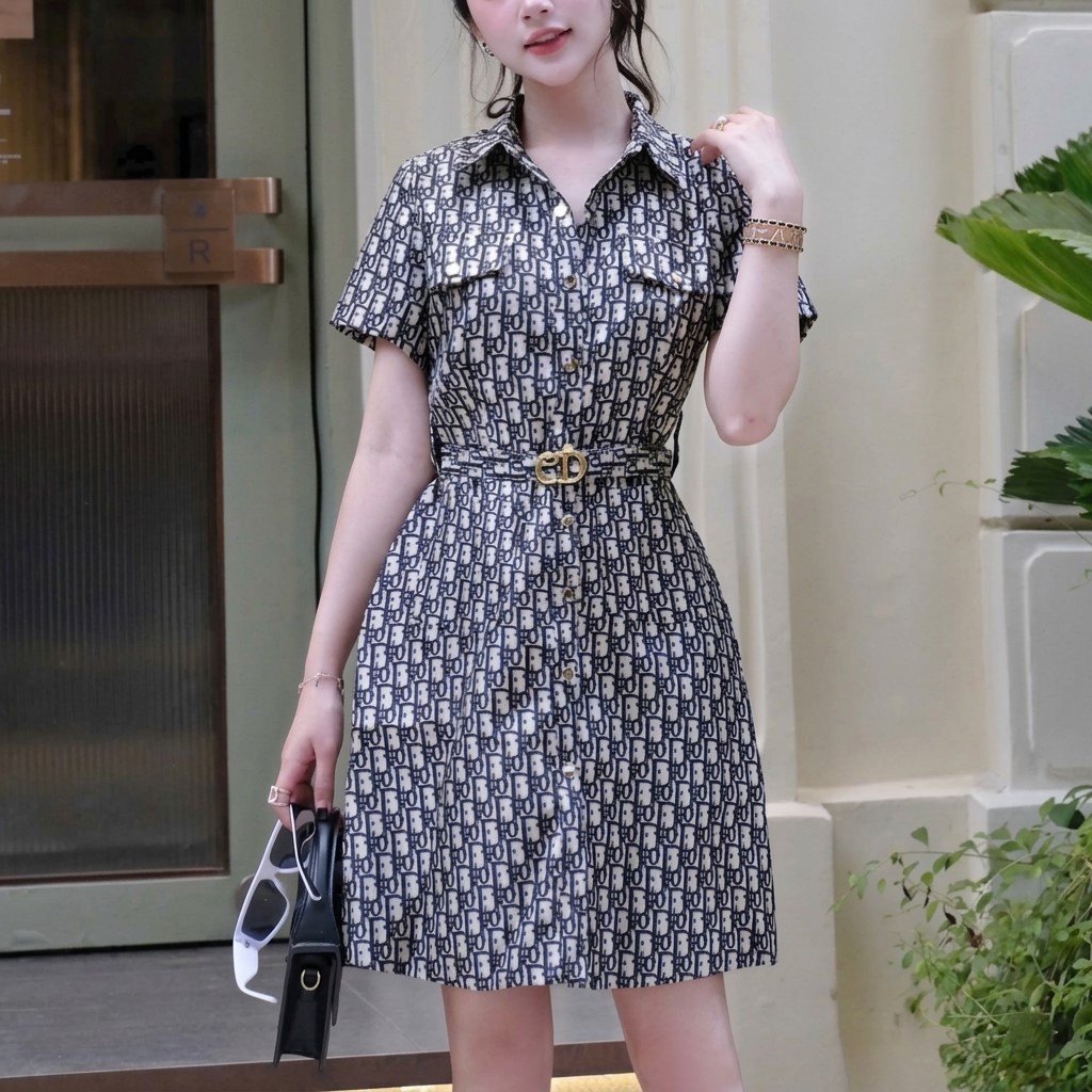 Áo đầm nữ Dior kèm dây nịt cùng màu 5