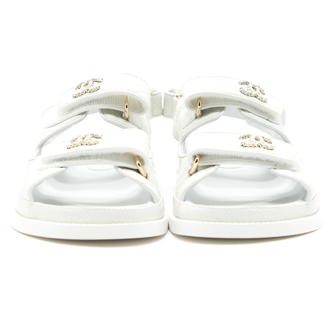 GIÀY SANDAL CHANEL WHITE QUILTED LAMBSKIN DAD SANDALS 8