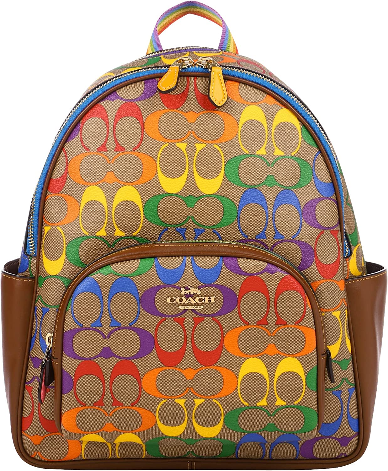 BALO NỮ CẦU VỒNG COACH COURT BACKPACK IN RAINBOW SIGNATURE CANVAS CA140 11