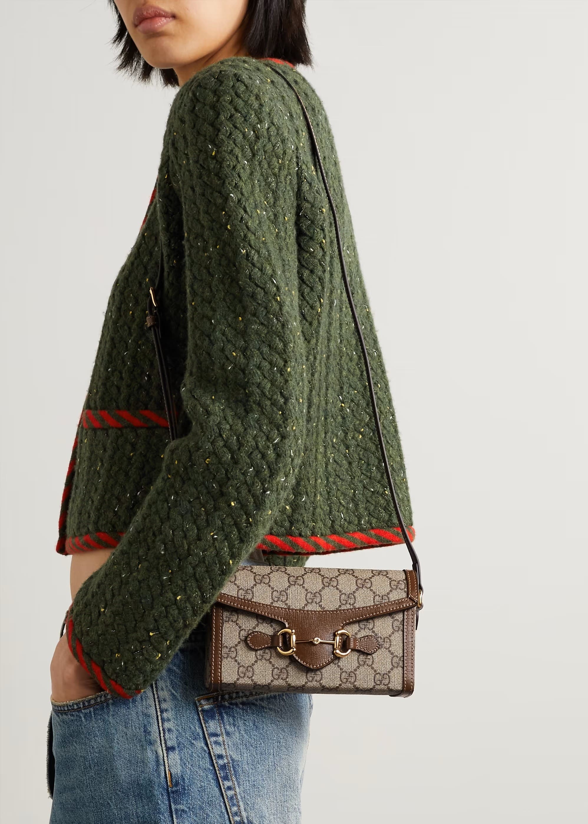 TÚI ĐEO CHÉO NỮ GUCCI HORSEBIT 1955 BROWN LEATHER TRIMMED PRINTED COATED CANVAS SHOULDER BAG 4