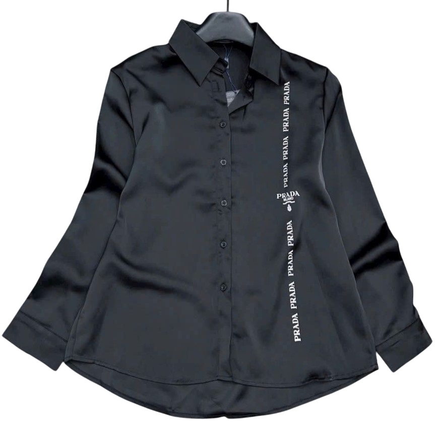 Áo sơ mi lụa tay dài nữ màu đen Prada 2