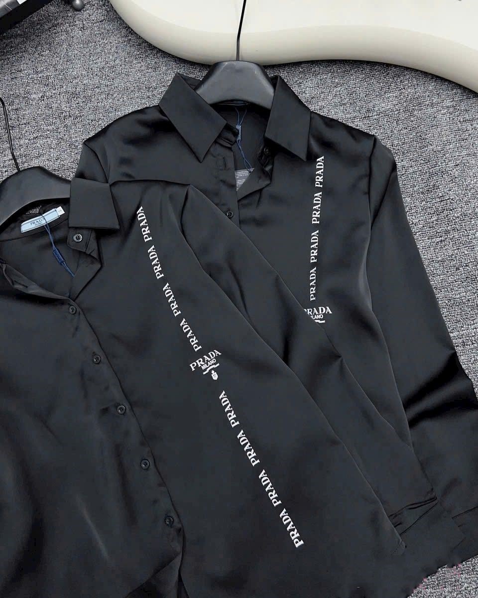 Áo sơ mi lụa tay dài nữ màu đen Prada 5