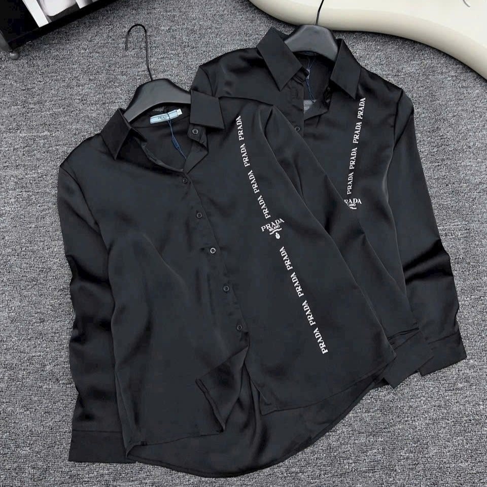Áo sơ mi lụa tay dài nữ màu đen Prada 6