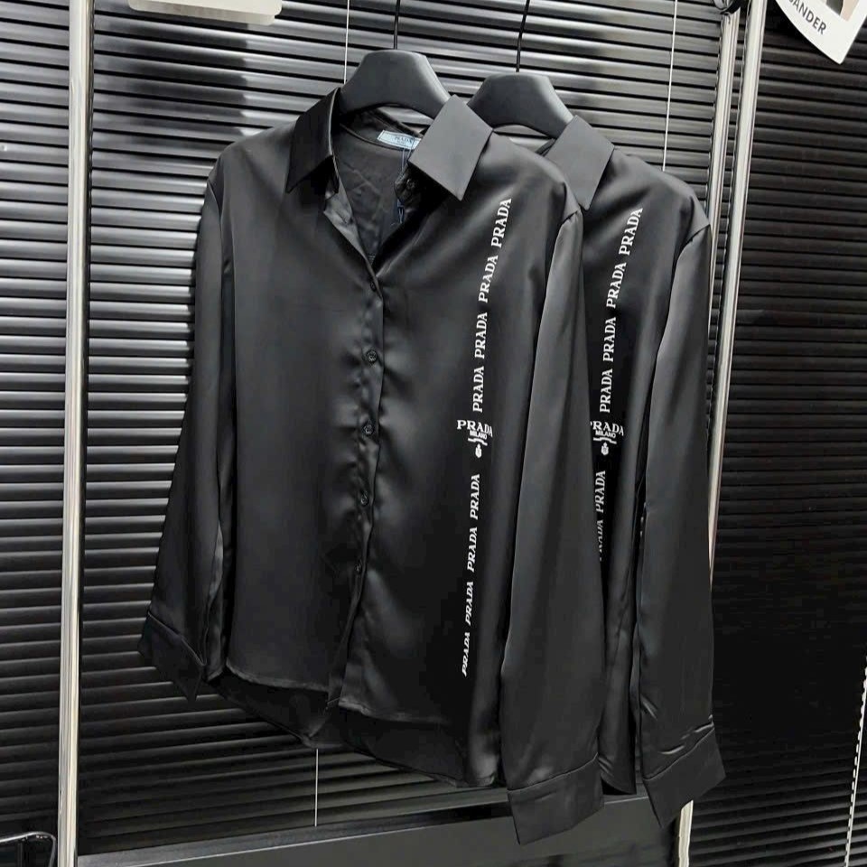 Áo sơ mi lụa tay dài nữ màu đen Prada 7